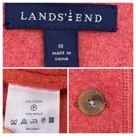 Lands’ End Boiled Wool Jacket Women Size 10 Soft Coral Peach Button Front Blazer - Picture 6 of 16